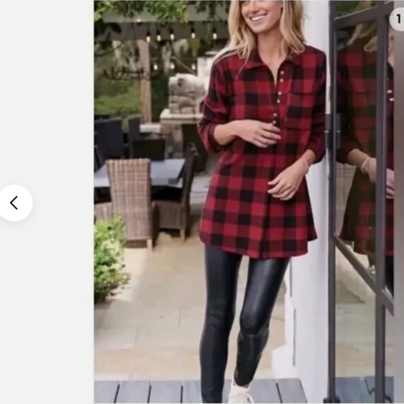 Soft Surroundings Mad About Buffalo Plaid Long Sleeve Tunic Top Sz L Long Sleeve - Picture 1 of 10